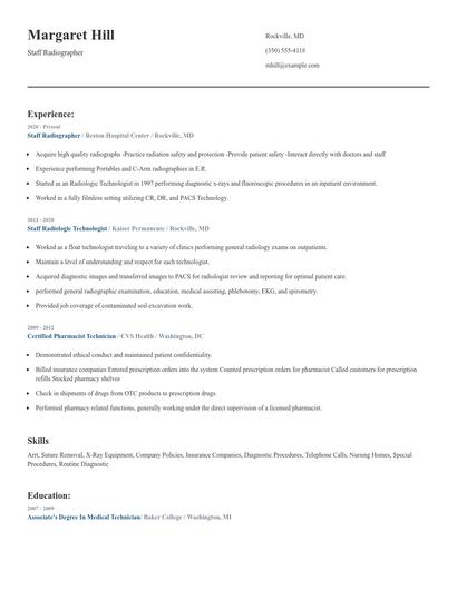 Staff Radiographer Resume
