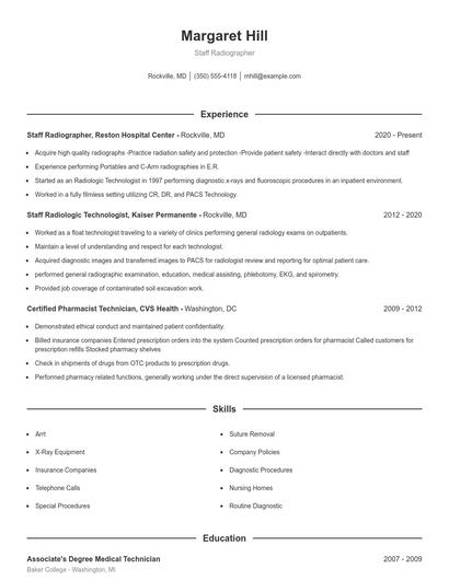 Staff Radiographer Resume