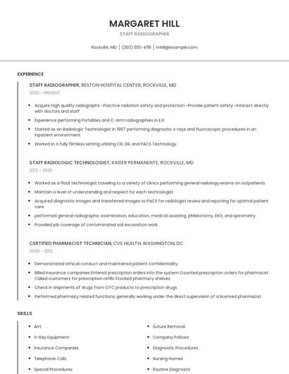 Staff Radiographer Resume