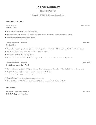 Staff Reporter Resume