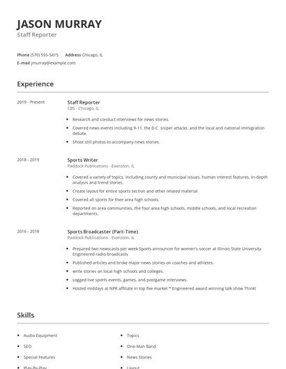 Staff Reporter Resume