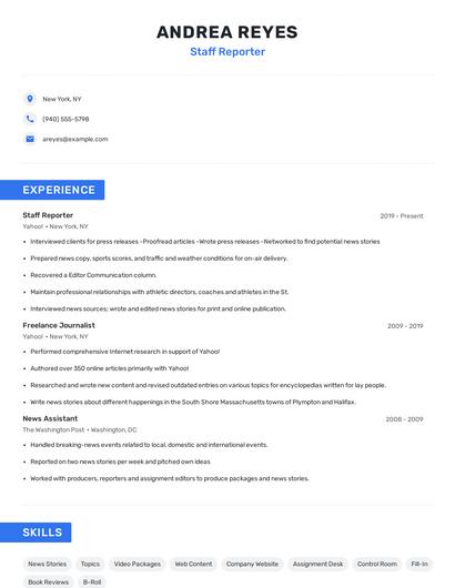 Staff Reporter Resume