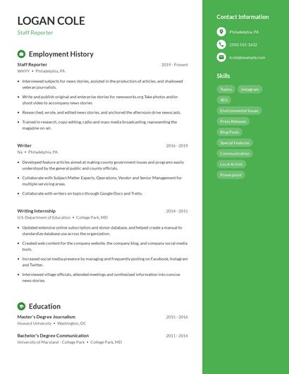 Staff Reporter Resume