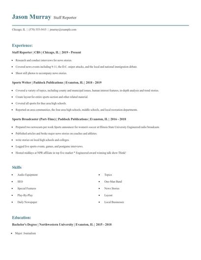 Staff Reporter Resume