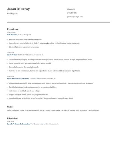 Staff Reporter Resume