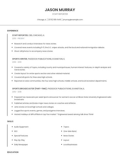 Staff Reporter Resume