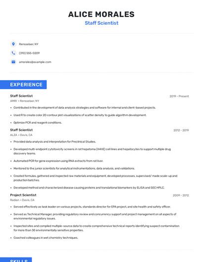 Staff Scientist Resume