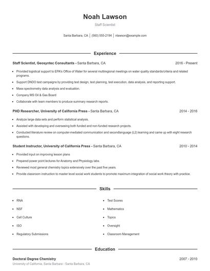 Staff Scientist Resume