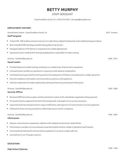 Staff Sergeant Resume