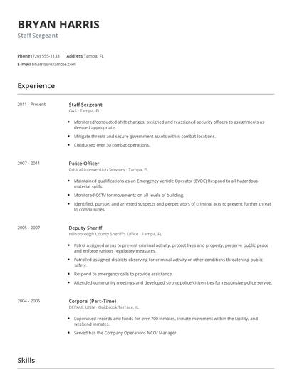 Staff Sergeant Resume
