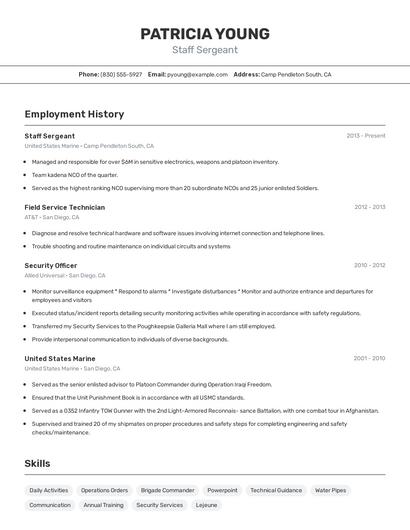 Staff Sergeant Resume