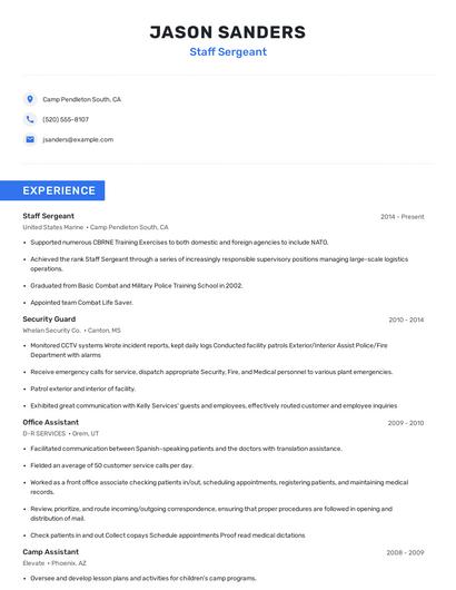Staff Sergeant Resume