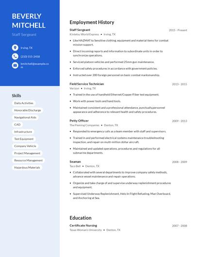 Staff Sergeant Resume