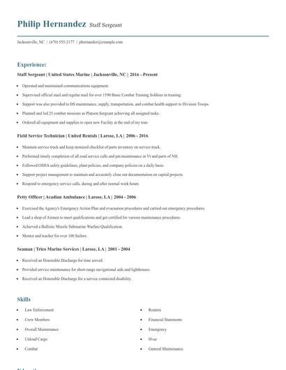 Staff Sergeant Resume