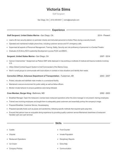Staff Sergeant Resume