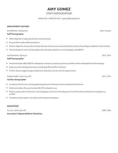 Staff Sonographer Resume