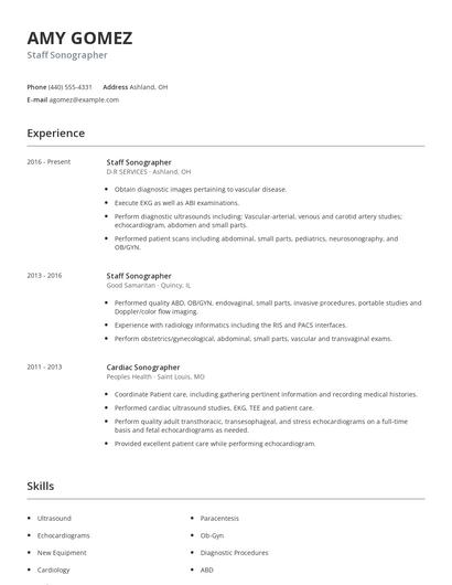 Staff Sonographer Resume