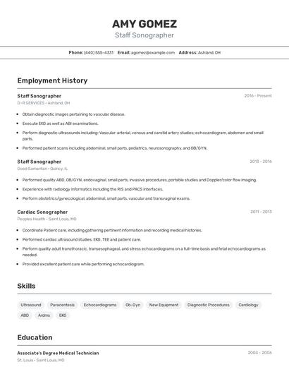 Staff Sonographer Resume