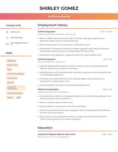 Staff Sonographer Resume