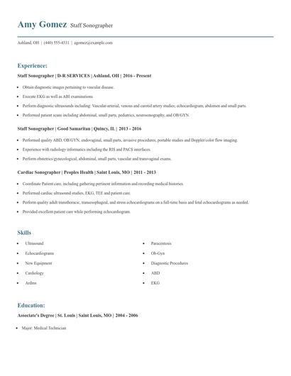 Staff Sonographer Resume