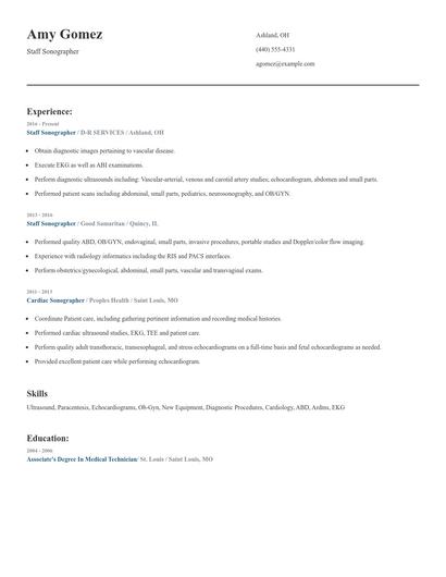 Staff Sonographer Resume