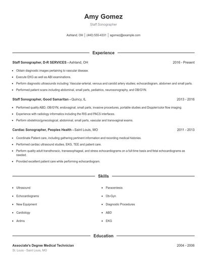 Staff Sonographer Resume