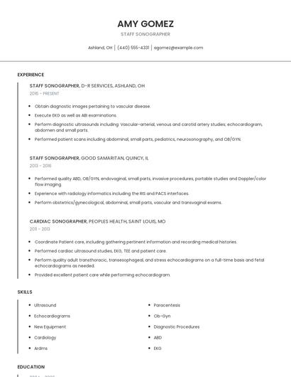 Staff Sonographer Resume