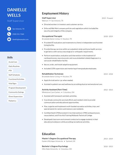 Staff Supervisor Resume