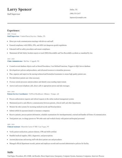 Staff Supervisor Resume