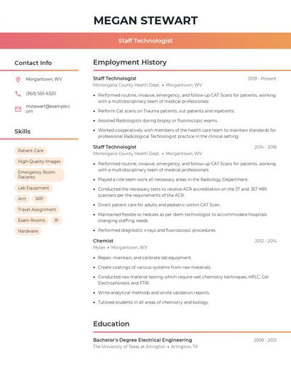 Staff Technologist Resume