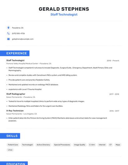 Staff Technologist Resume