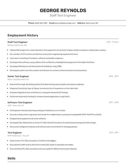 Staff Test Engineer Resume