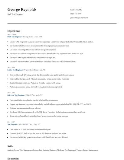 Staff Test Engineer Resume