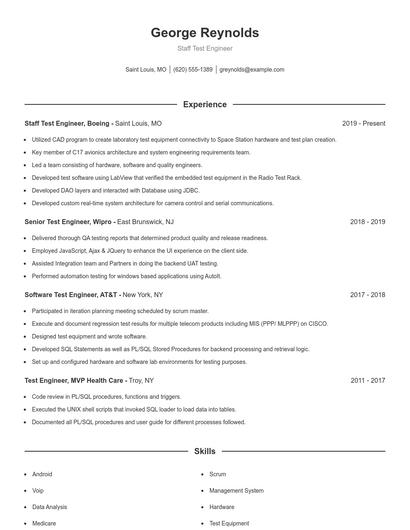 Staff Test Engineer Resume