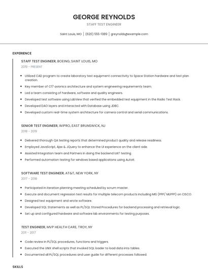 Staff Test Engineer Resume