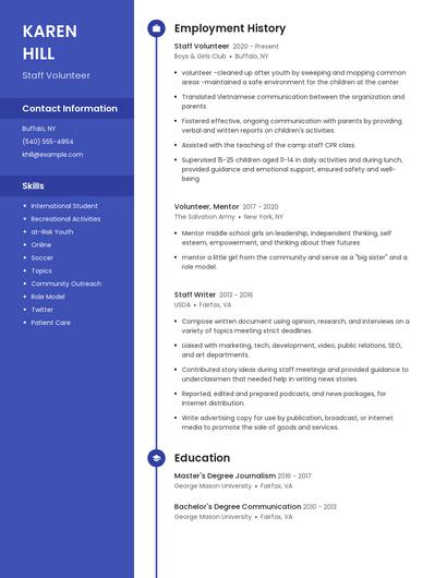 Staff Volunteer Resume