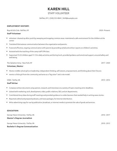 Staff Volunteer Resume