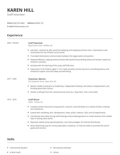 Staff Volunteer Resume