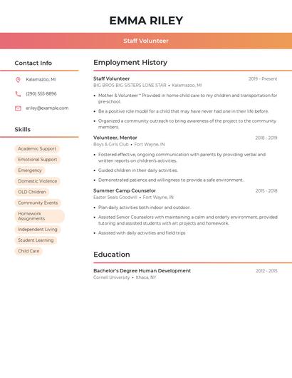Staff Volunteer Resume