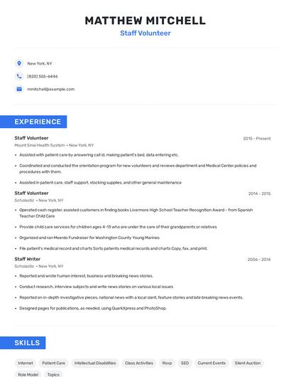Staff Volunteer Resume