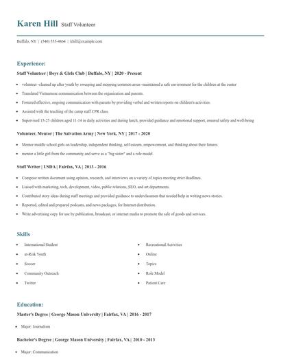 Staff Volunteer Resume