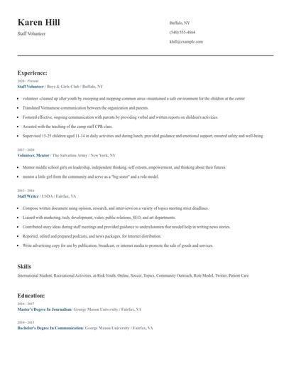Staff Volunteer Resume
