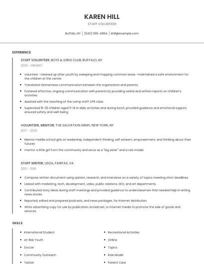 Staff Volunteer Resume