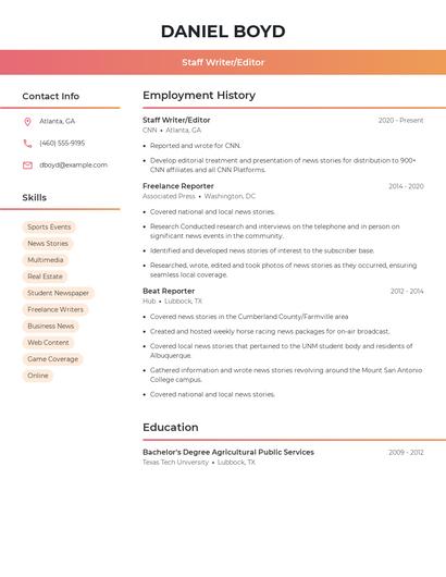 Staff Writer/Editor Resume