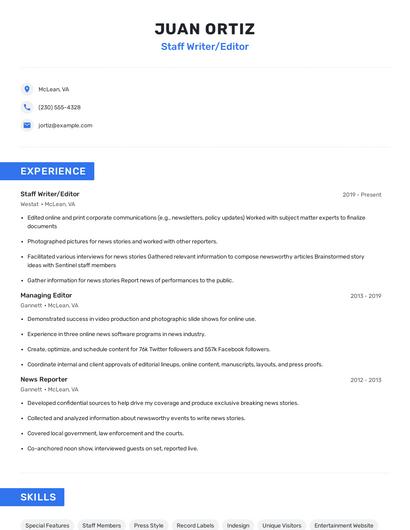 Staff Writer/Editor Resume