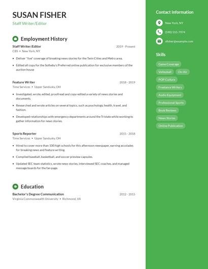Staff Writer/Editor Resume