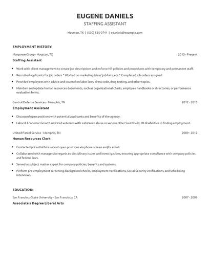 Staffing Assistant Resume