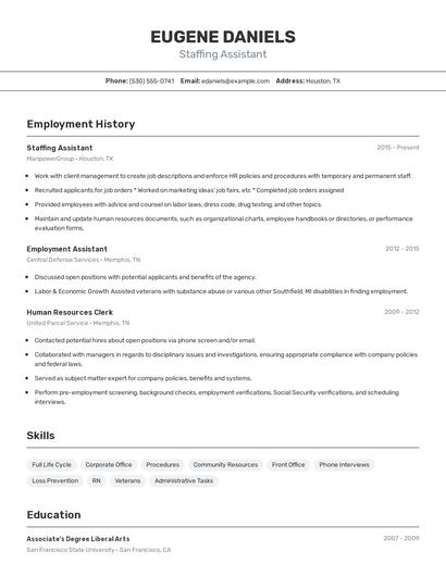 Staffing Assistant Resume