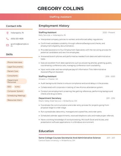 Staffing Assistant Resume