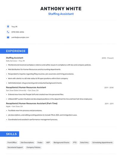 Staffing Assistant Resume